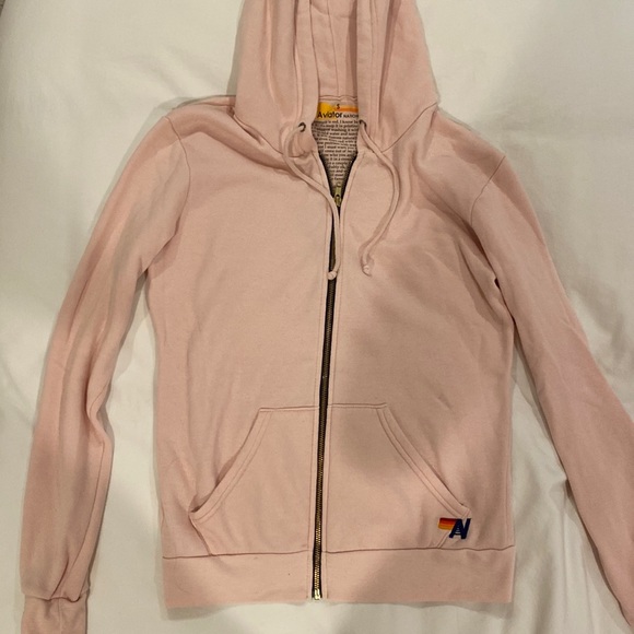 Aviator Nation Tops - Aviator Nation bolt hoodie - baby pink with rose gold bolt